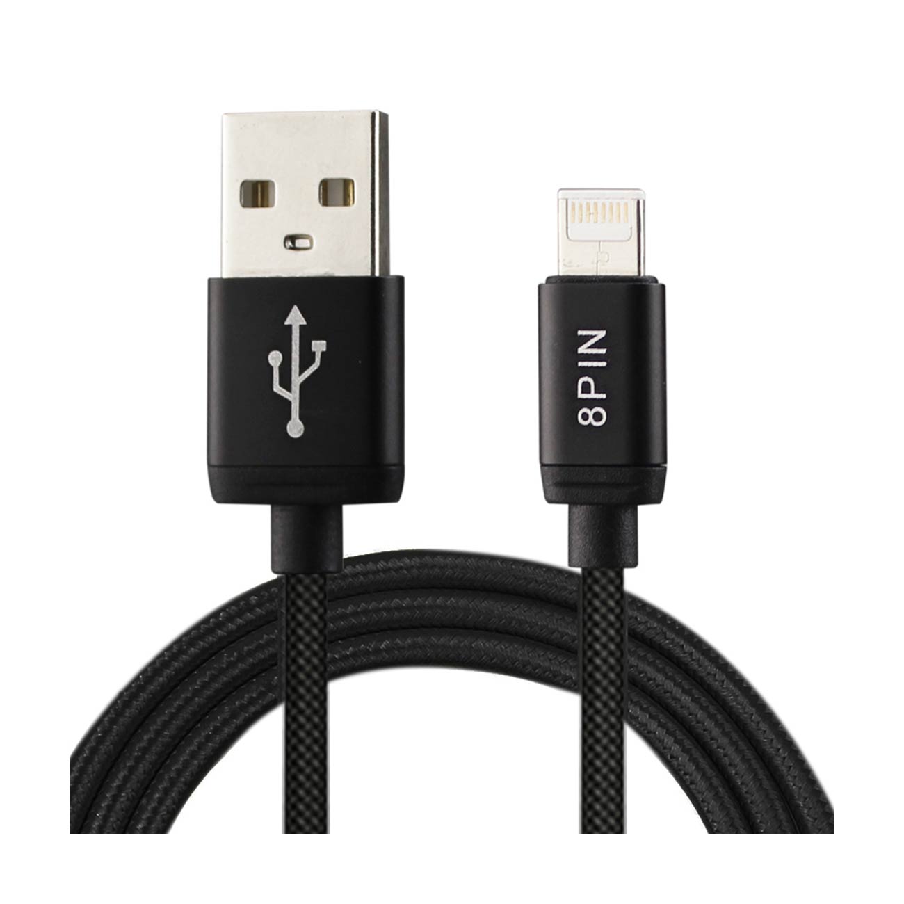 REIKO NYLON BRAIDED REVERSIBLE MICRO USB AND 8-PIN 2-IN-1 CABLE 3.3FT IN BLACK